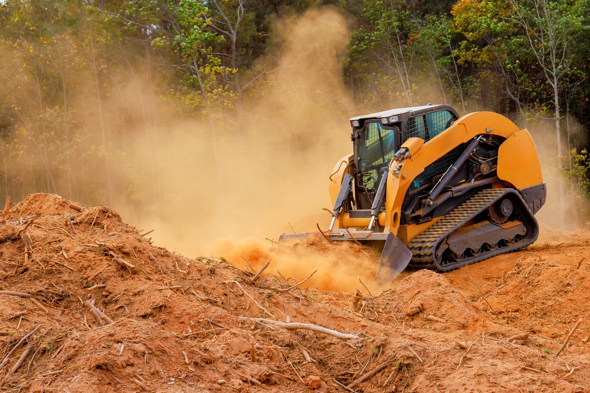 Skid steer clearing land